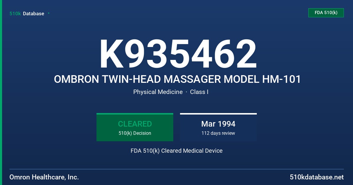K935462 OMBRON TWIN-HEAD MASSAGER MODEL HM-101 FDA 510(k) Cleared Medical Device