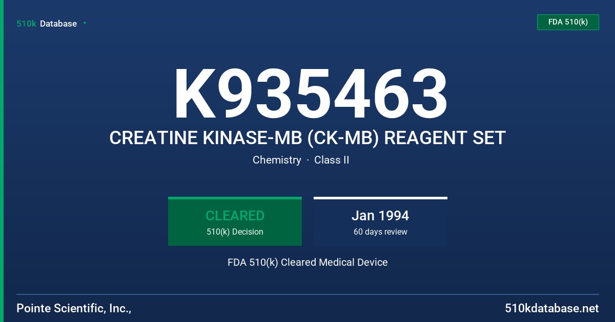 K935463 CREATINE KINASE-MB (CK-MB) REAGENT SET FDA 510(k) Cleared Medical Device