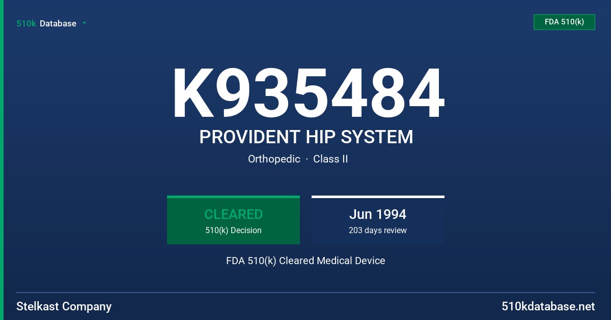 K935484 PROVIDENT HIP SYSTEM FDA 510(k) Cleared Medical Device