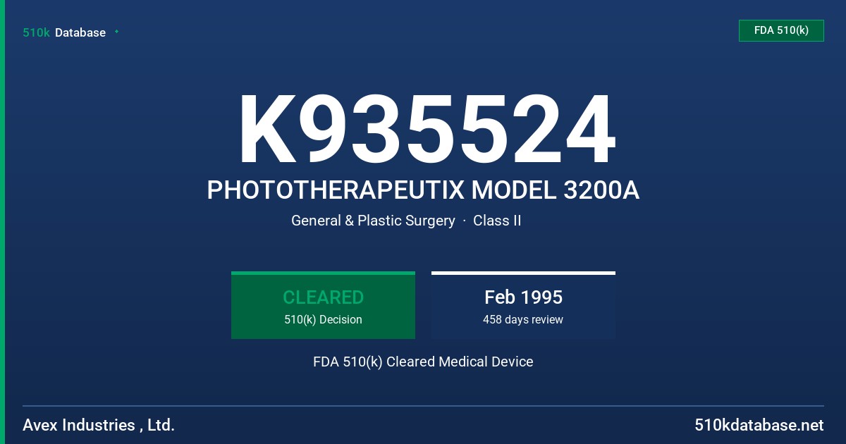K935524 PHOTOTHERAPEUTIX MODEL 3200A FDA 510(k) Cleared Medical Device