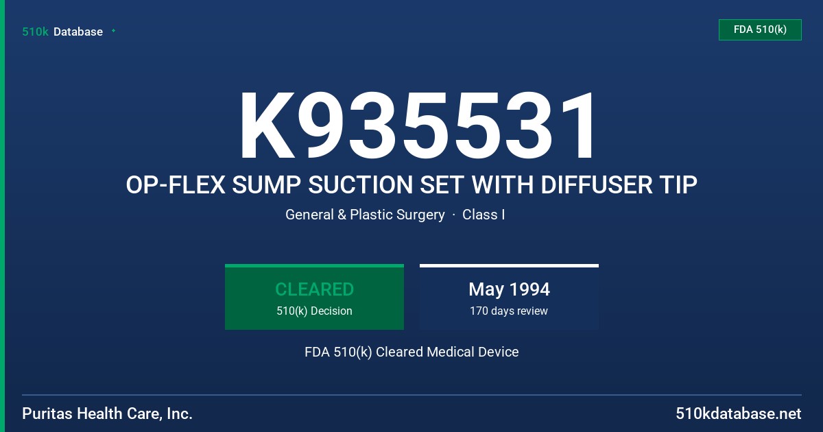 K935531 OP-FLEX SUMP SUCTION SET WITH DIFFUSER TIP FDA 510(k) Cleared Medical Device