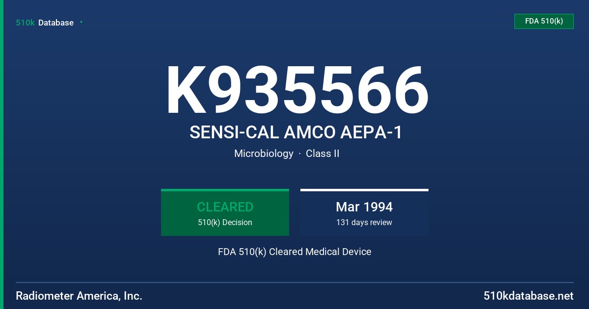 K935566 SENSI-CAL AMCO AEPA-1 FDA 510(k) Cleared Medical Device