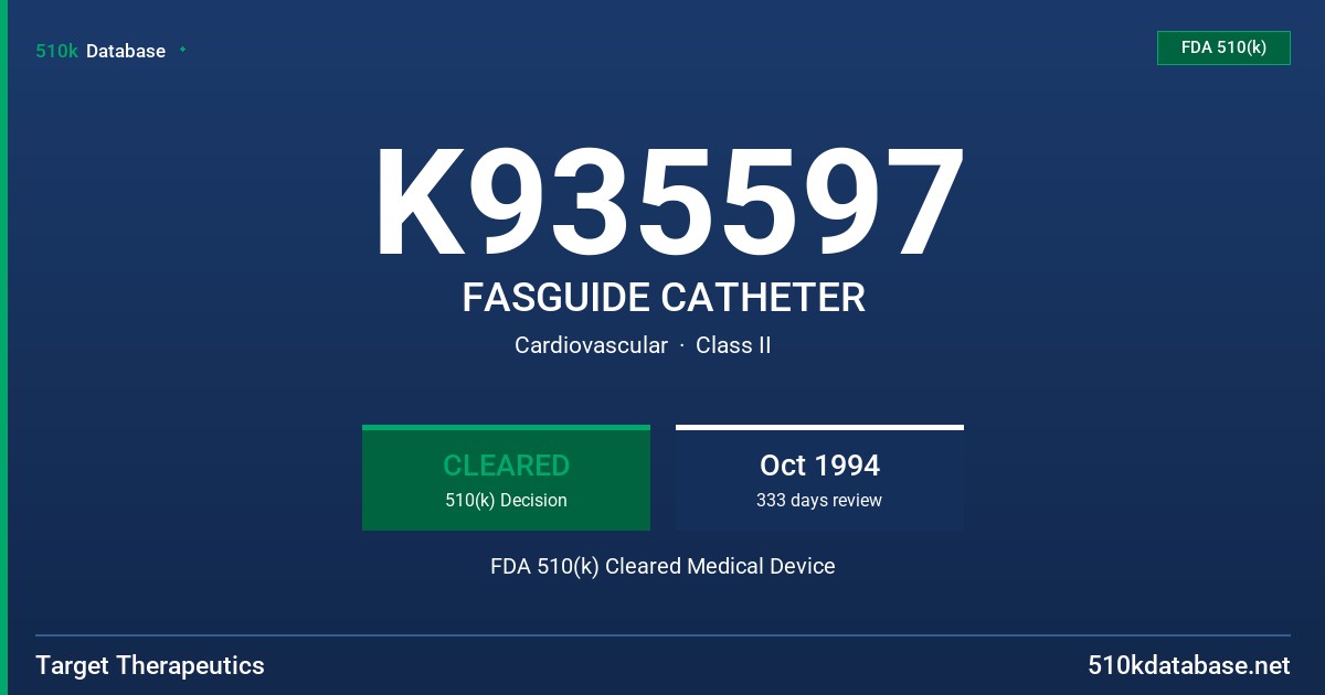 K935597 FASGUIDE CATHETER FDA 510(k) Cleared Medical Device