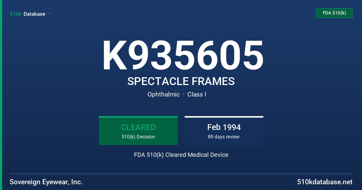 K935605 SPECTACLE FRAMES FDA 510(k) Cleared Medical Device