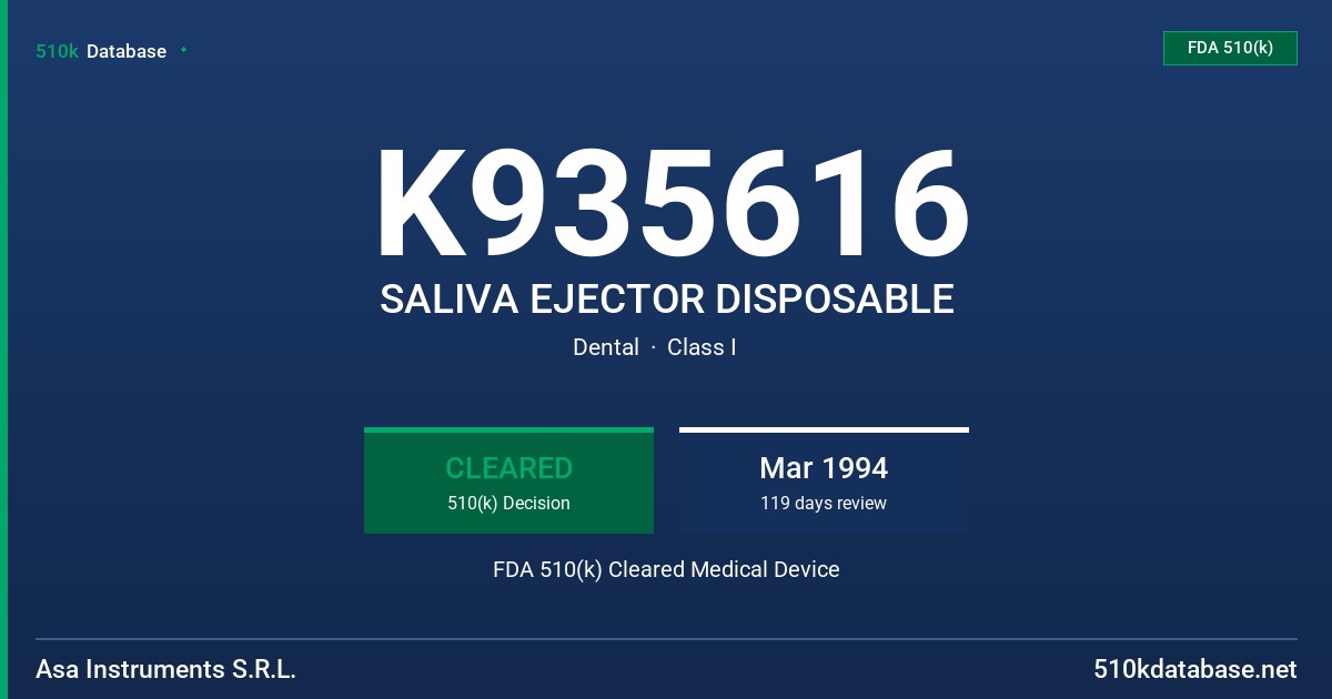 K935616 SALIVA EJECTOR DISPOSABLE FDA 510(k) Cleared Medical Device