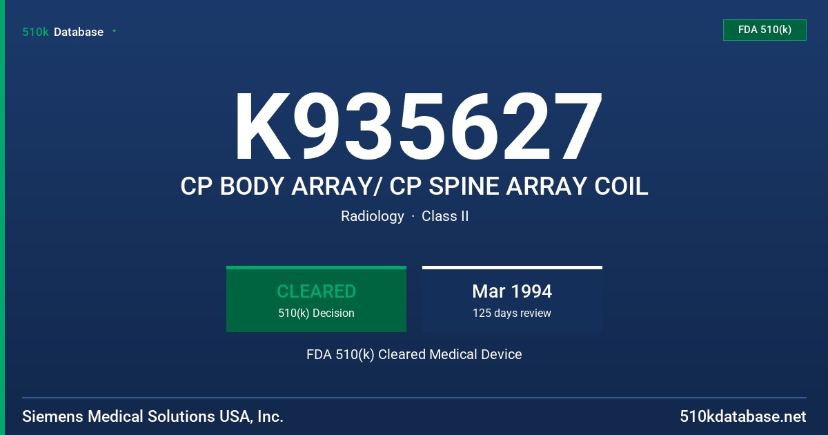 K935627 CP BODY ARRAY/ CP SPINE ARRAY COIL FDA 510(k) Cleared Medical Device