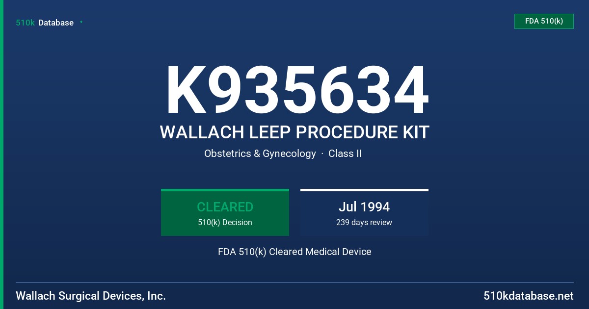 K935634 WALLACH LEEP PROCEDURE KIT FDA 510(k) Cleared Medical Device