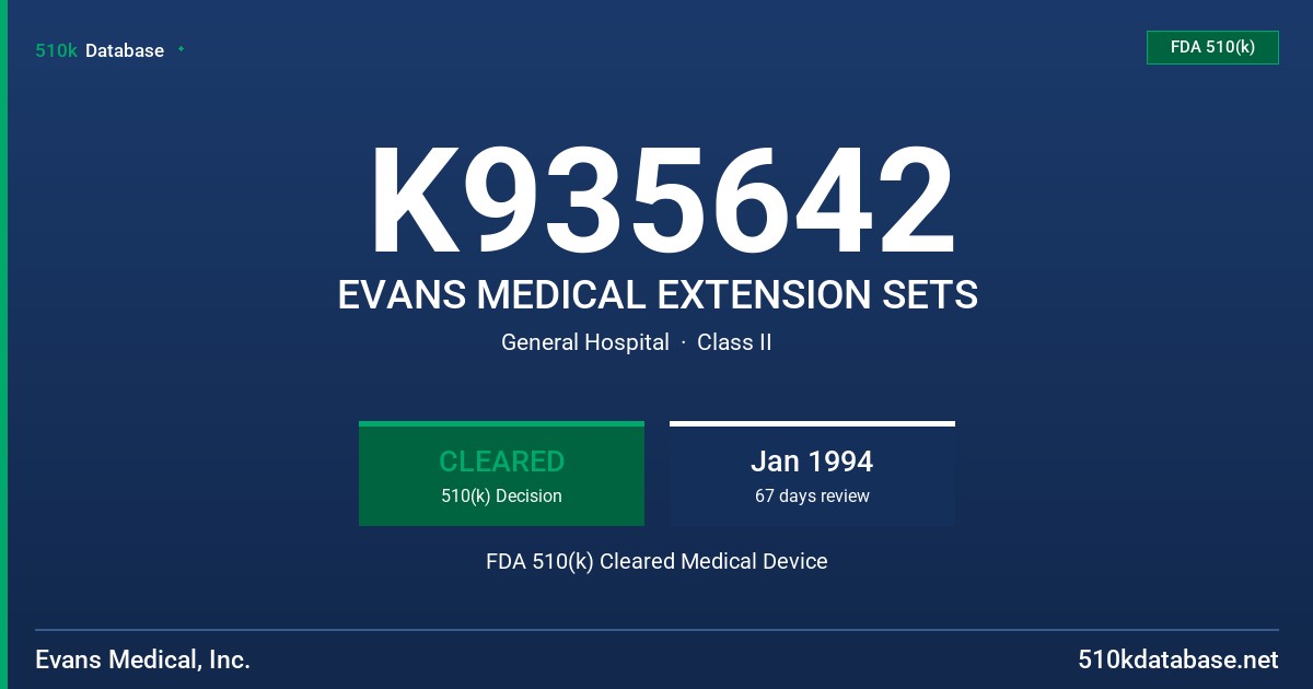 K935642 EVANS MEDICAL EXTENSION SETS FDA 510(k) Cleared Medical Device