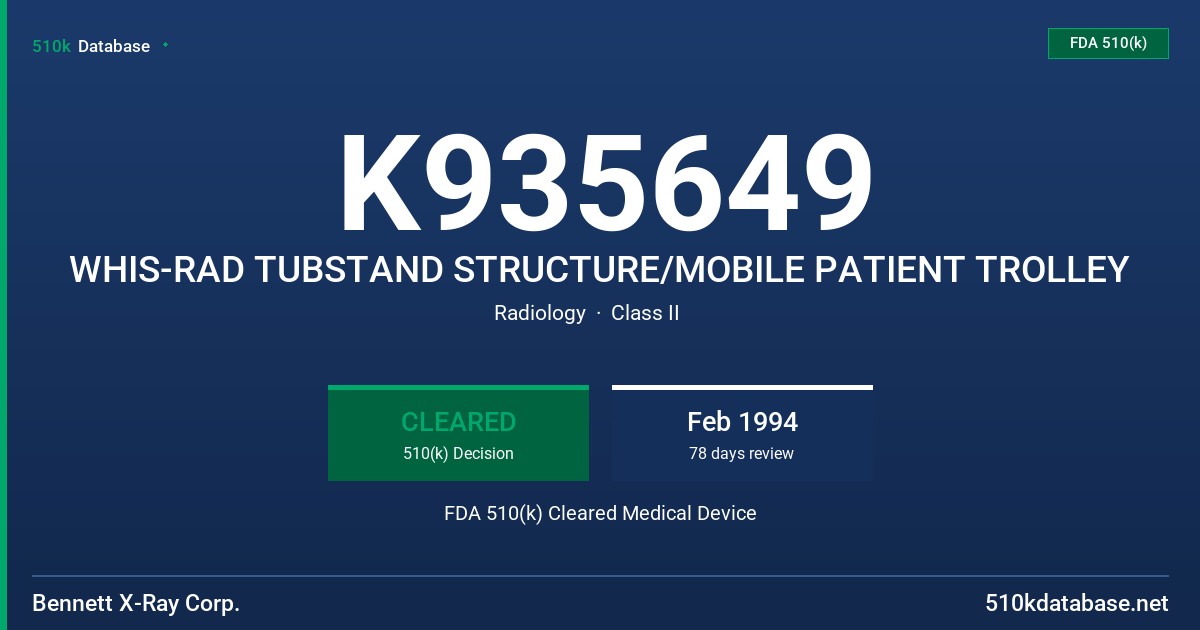 K935649 WHIS-RAD TUBSTAND STRUCTURE/MOBILE PATIENT TROLLEY FDA 510(k) Cleared Medical Device