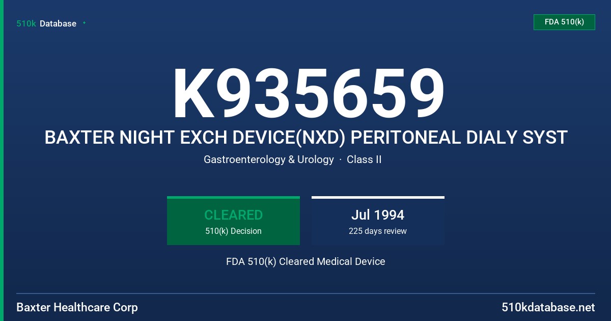 K935659 BAXTER NIGHT EXCH DEVICE(NXD) PERITONEAL DIALY SYST FDA 510(k) Cleared Medical Device
