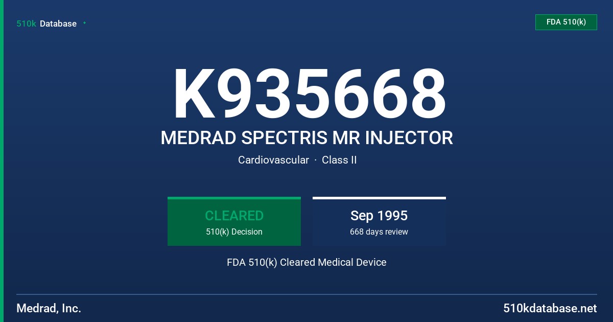 K935668 MEDRAD SPECTRIS MR INJECTOR FDA 510(k) Cleared Medical Device