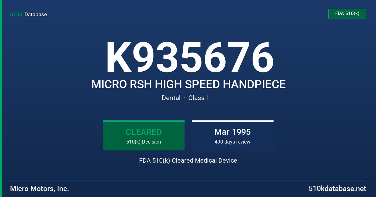 K935676 MICRO RSH HIGH SPEED HANDPIECE FDA 510(k) Cleared Medical Device