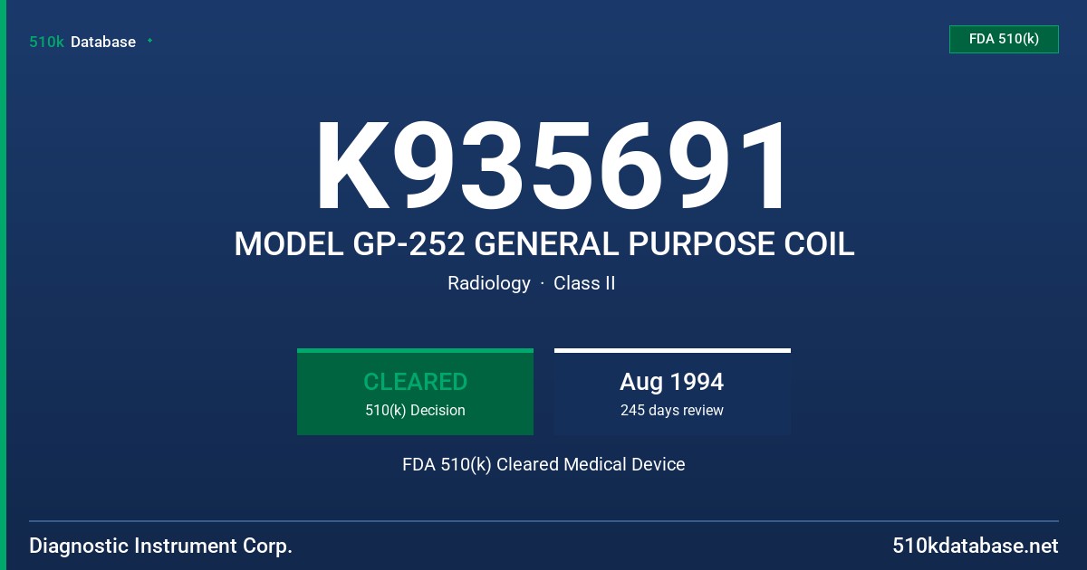 K935691 MODEL GP-252 GENERAL PURPOSE COIL FDA 510(k) Cleared Medical Device