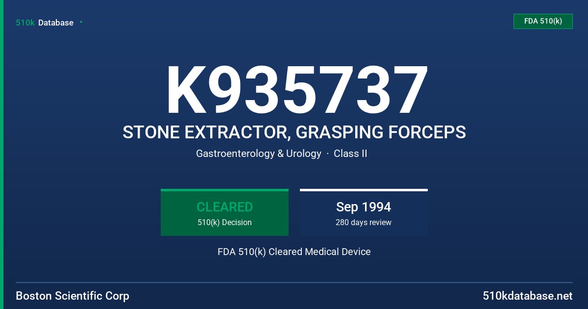 K935737 STONE EXTRACTOR, GRASPING FORCEPS FDA 510(k) Cleared Medical Device