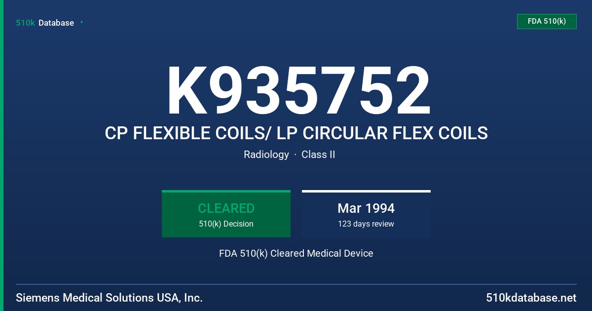 K935752 CP FLEXIBLE COILS/ LP CIRCULAR FLEX COILS FDA 510(k) Cleared Medical Device