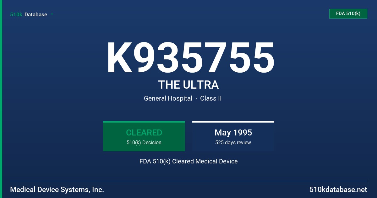K935755 THE ULTRA FDA 510(k) Cleared Medical Device