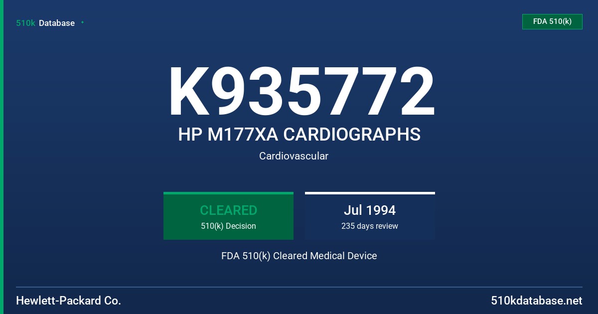 K935772 HP M177XA CARDIOGRAPHS FDA 510(k) Cleared Medical Device