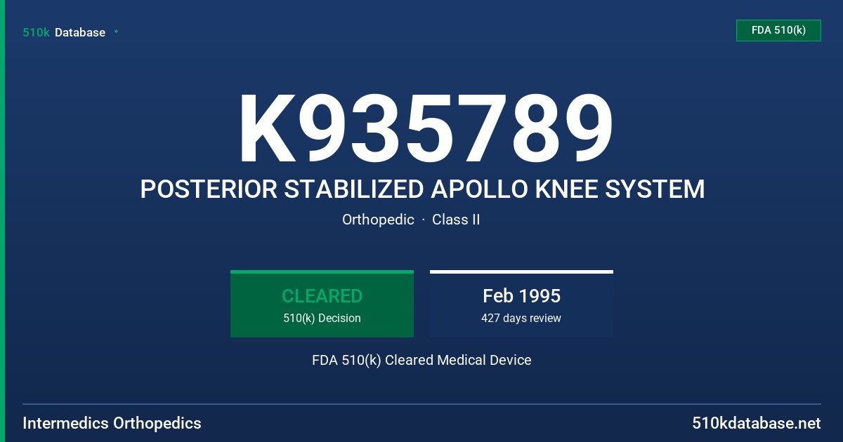 K935789 POSTERIOR STABILIZED APOLLO KNEE SYSTEM FDA 510(k) Cleared Medical Device
