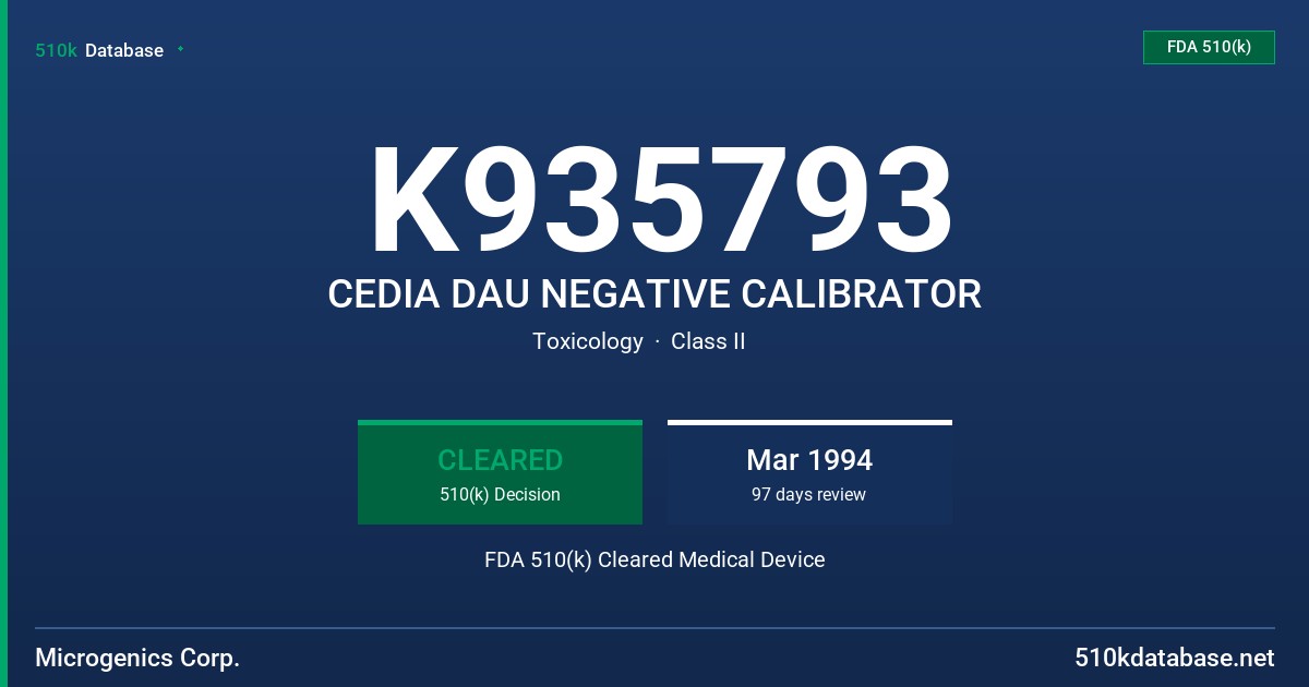K935793 CEDIA DAU NEGATIVE CALIBRATOR FDA 510(k) Cleared Medical Device
