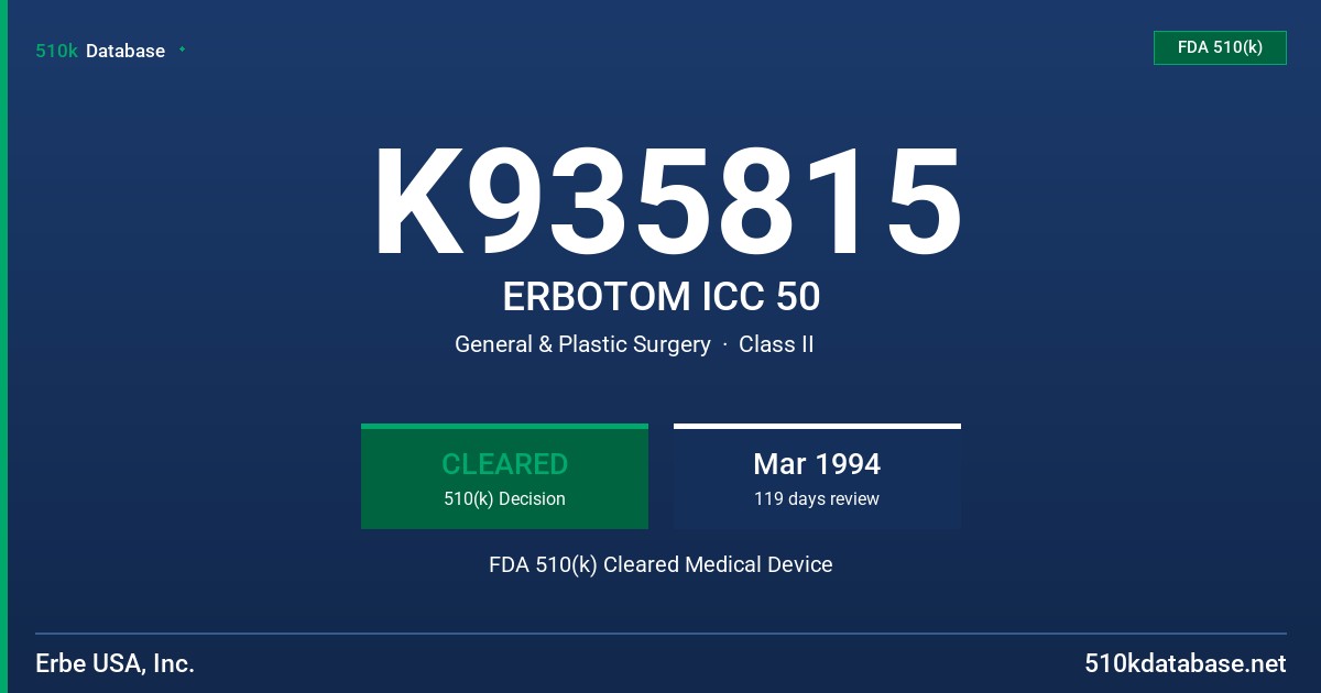 K935815 ERBOTOM ICC 50 FDA 510(k) Cleared Medical Device