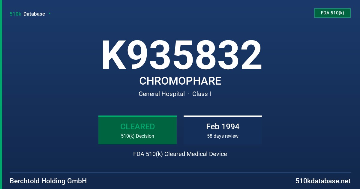 K935832 CHROMOPHARE FDA 510(k) Cleared Medical Device