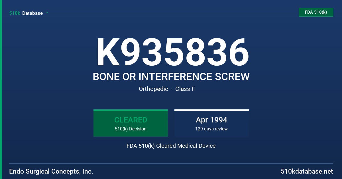 K935836 BONE OR INTERFERENCE SCREW FDA 510(k) Cleared Medical Device