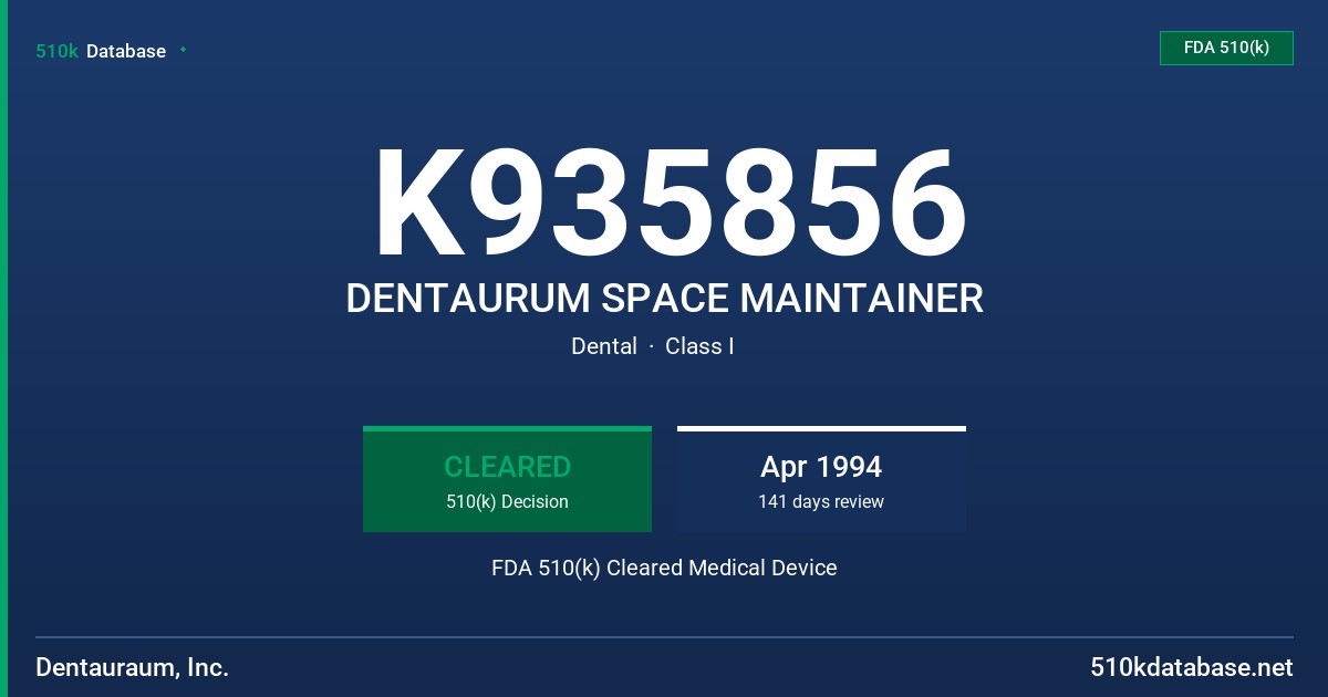 K935856 DENTAURUM SPACE MAINTAINER FDA 510(k) Cleared Medical Device