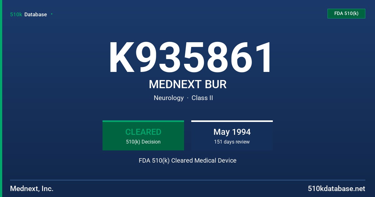 K935861 MEDNEXT BUR FDA 510(k) Cleared Medical Device