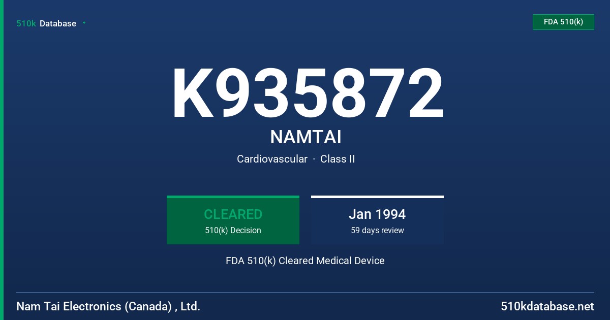 K935872 NAMTAI FDA 510(k) Cleared Medical Device