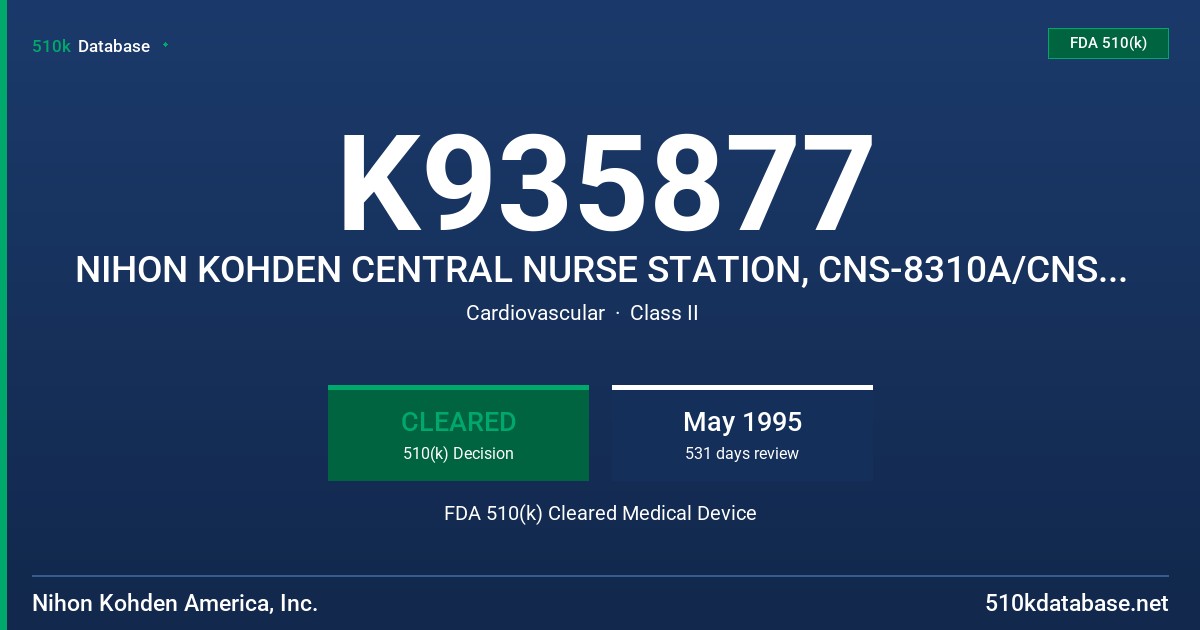K935877 NIHON KOHDEN CENTRAL NURSE STATION, CNS-8310A/CNS-8350A FDA 510(k) Cleared Medical Device