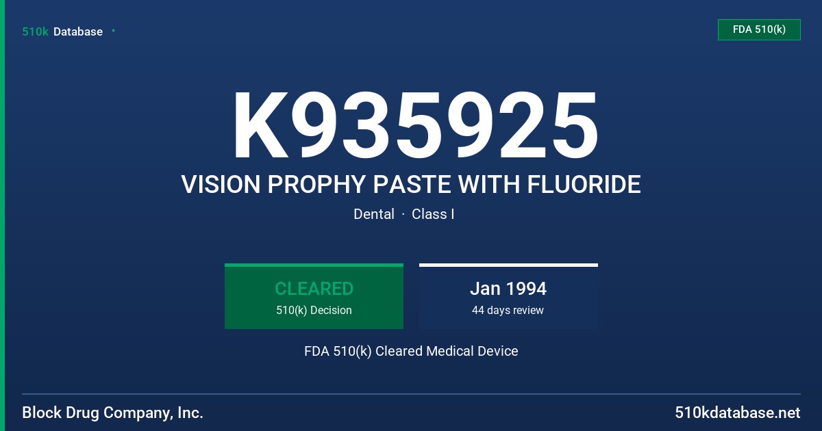 K935925 VISION PROPHY PASTE WITH FLUORIDE FDA 510(k) Cleared Medical Device