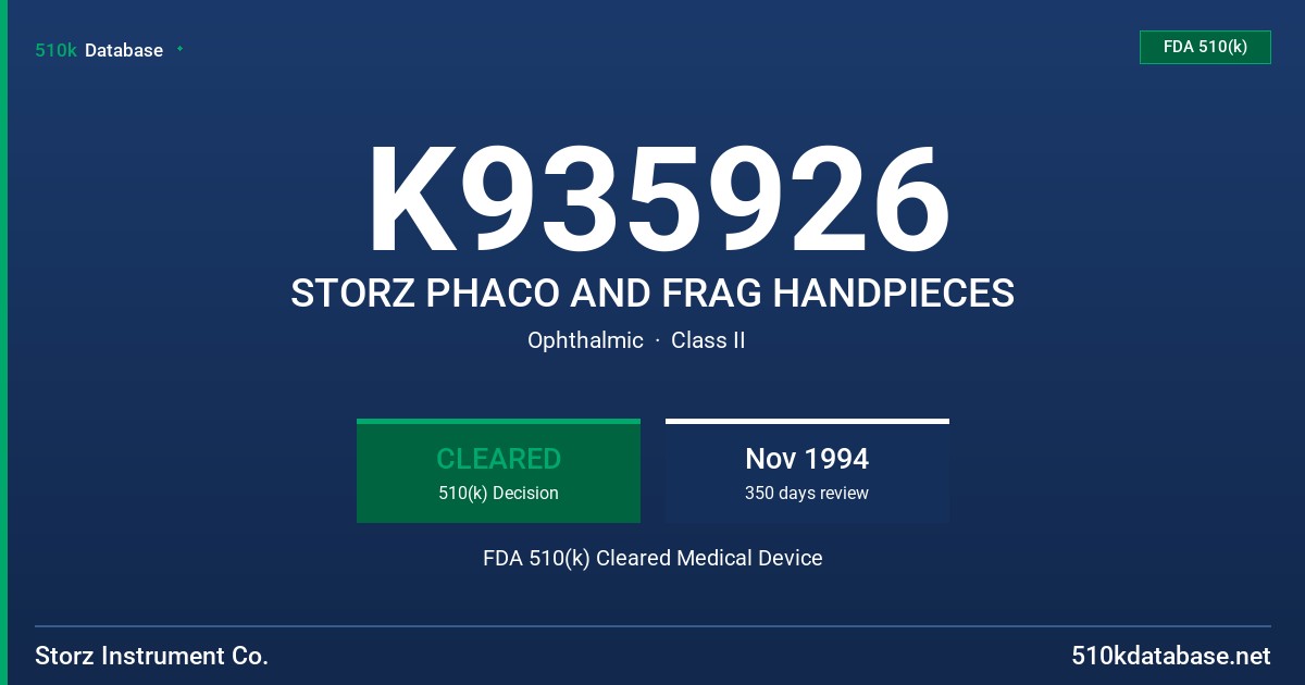K935926 STORZ PHACO AND FRAG HANDPIECES FDA 510(k) Cleared Medical Device