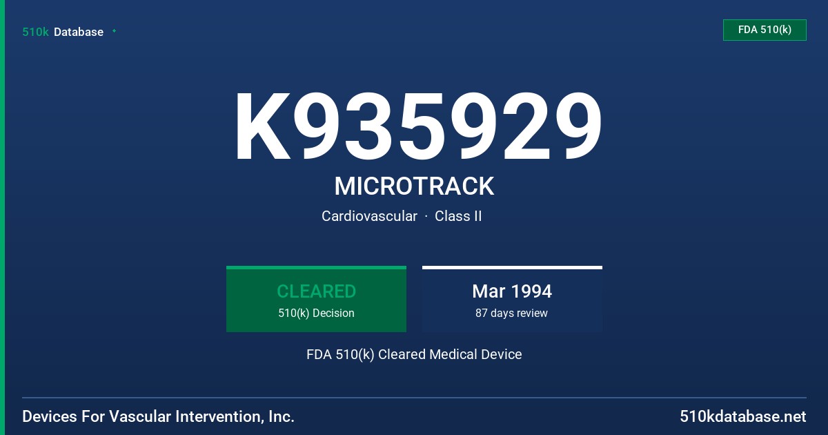 K935929 MICROTRACK FDA 510(k) Cleared Medical Device