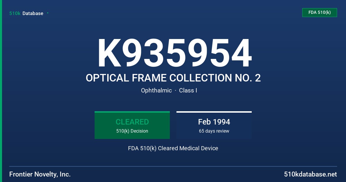 K935954 OPTICAL FRAME COLLECTION NO. 2 FDA 510(k) Cleared Medical Device