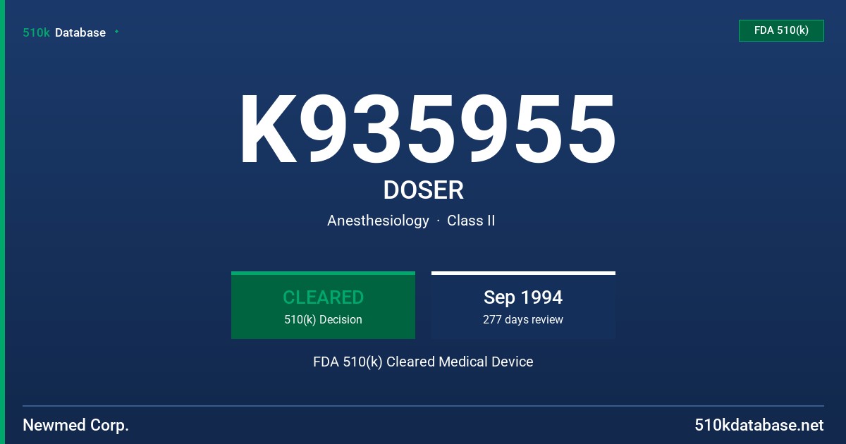 K935955 DOSER FDA 510(k) Cleared Medical Device