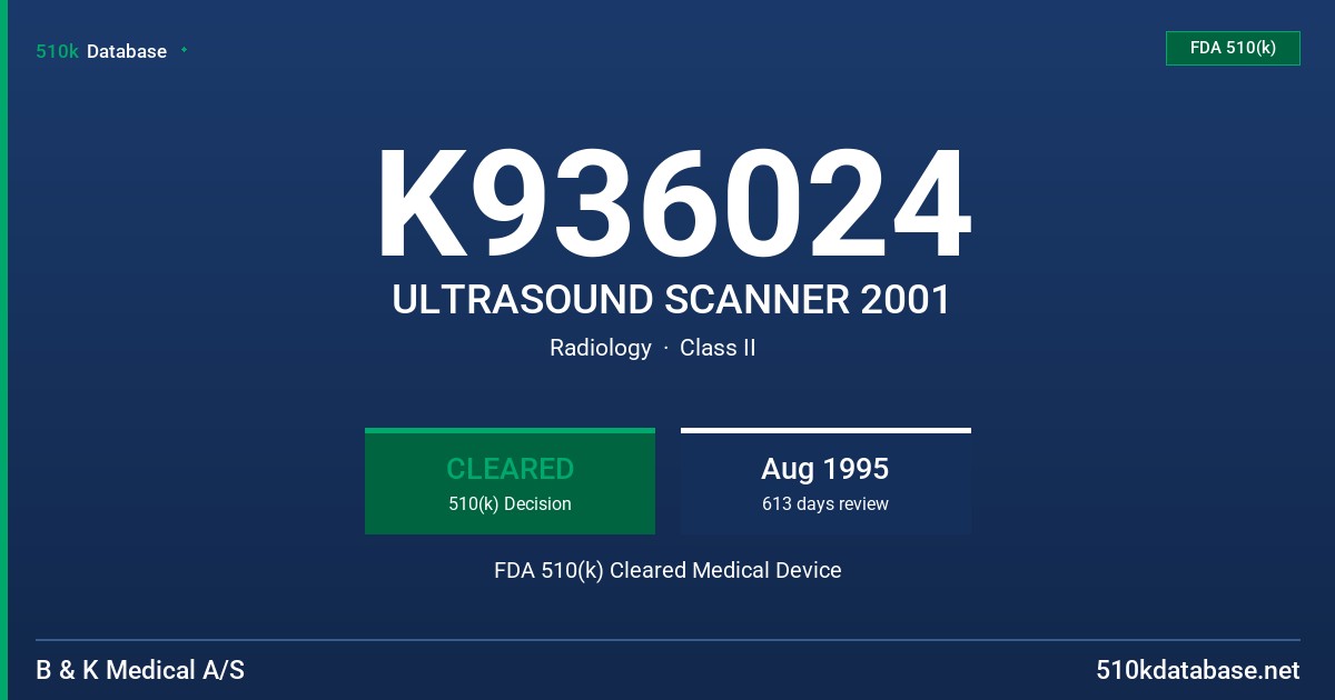 K936024 ULTRASOUND SCANNER 2001 FDA 510(k) Cleared Medical Device