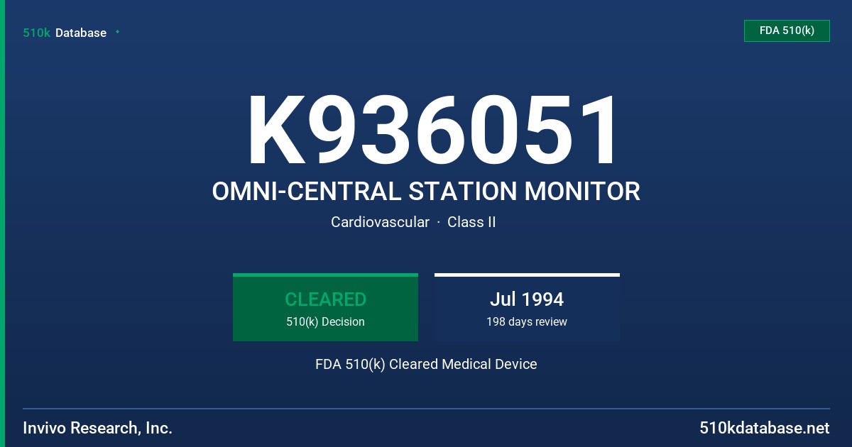 K936051 OMNI-CENTRAL STATION MONITOR FDA 510(k) Cleared Medical Device