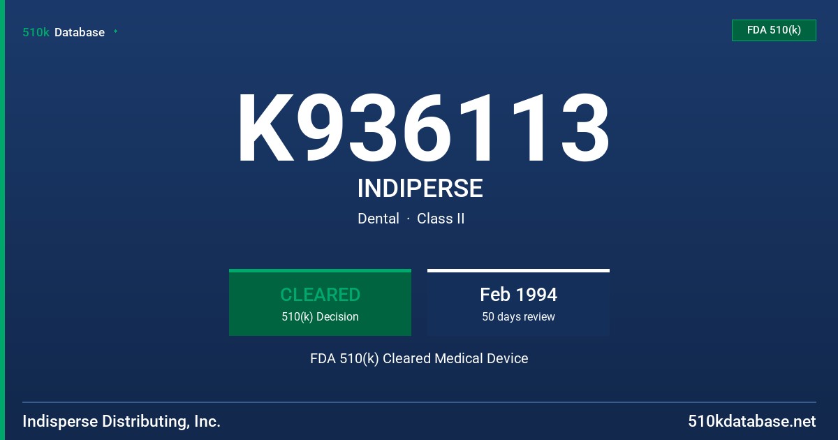 K936113 INDIPERSE FDA 510(k) Cleared Medical Device