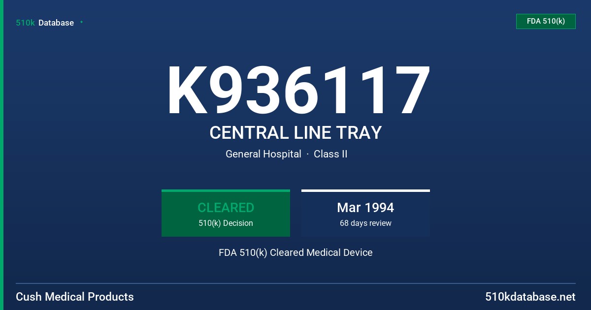 K936117 CENTRAL LINE TRAY FDA 510(k) Cleared Medical Device