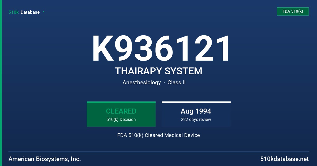 K936121 THAIRAPY SYSTEM FDA 510(k) Cleared Medical Device