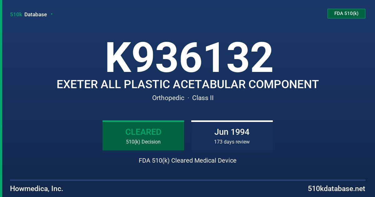 K936132 EXETER ALL PLASTIC ACETABULAR COMPONENT FDA 510(k) Cleared Medical Device