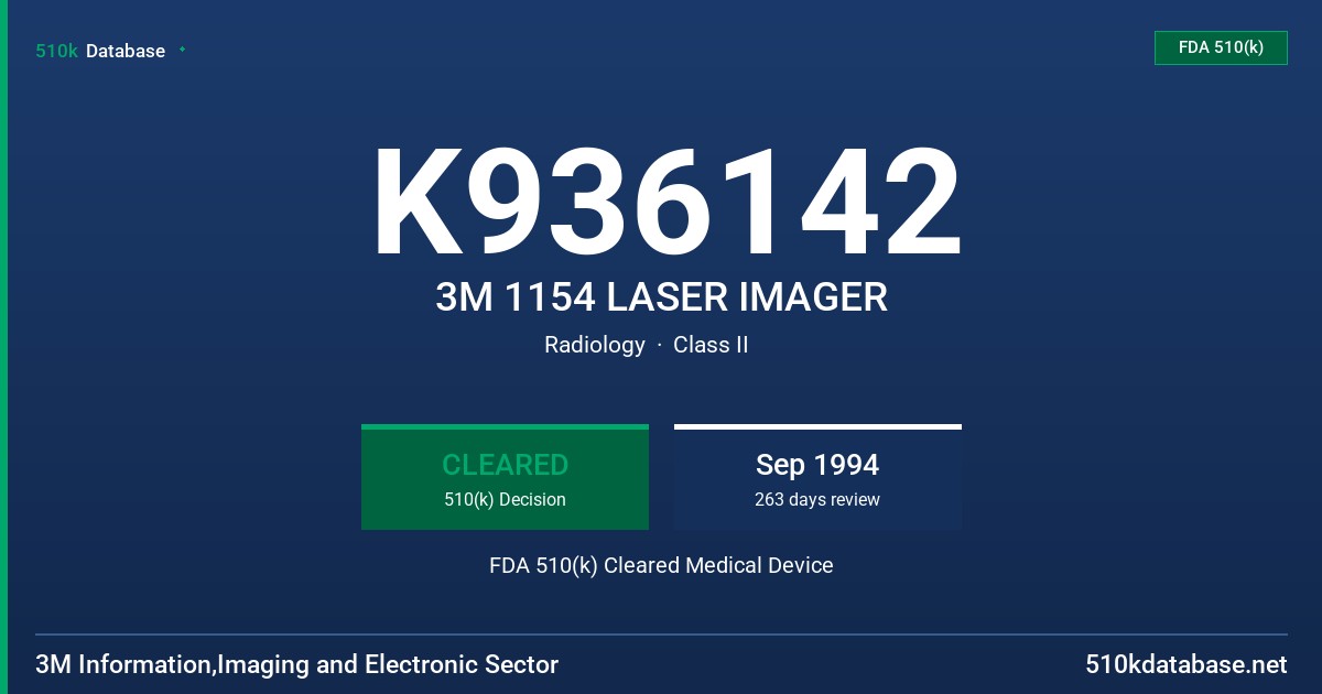 K936142 3M 1154 LASER IMAGER FDA 510(k) Cleared Medical Device
