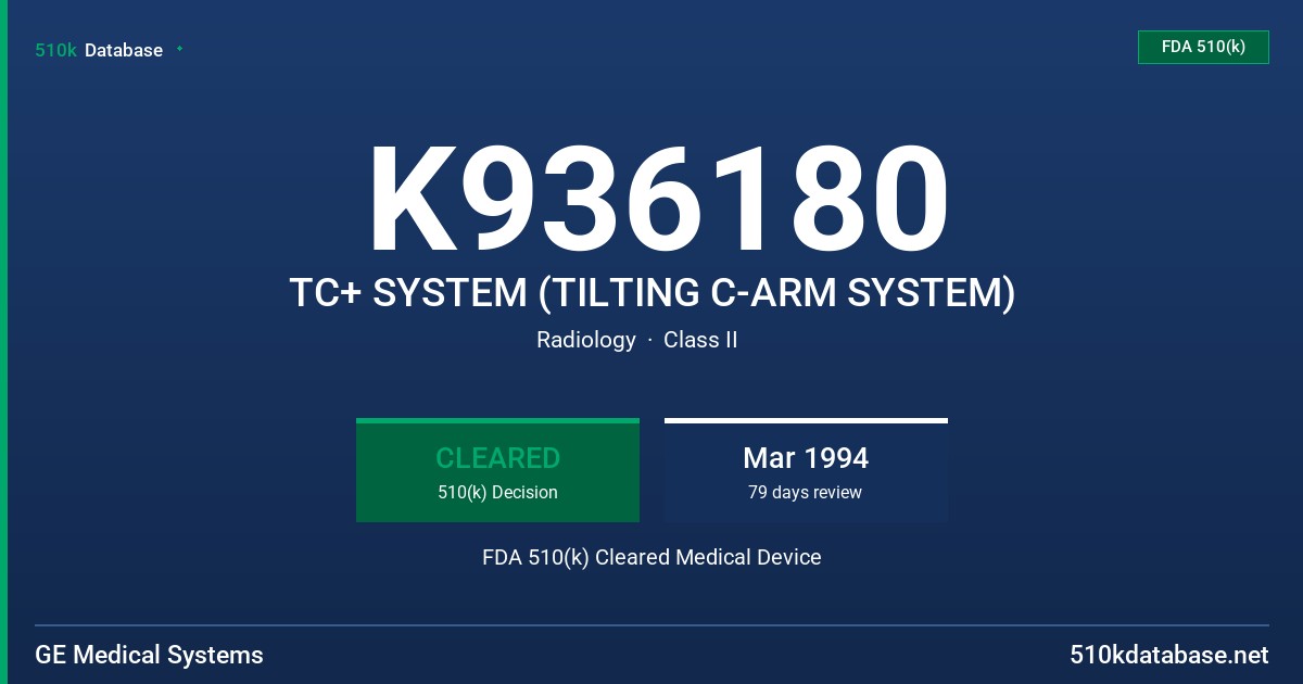 K936180 TC+ SYSTEM (TILTING C-ARM SYSTEM) FDA 510(k) Cleared Medical Device