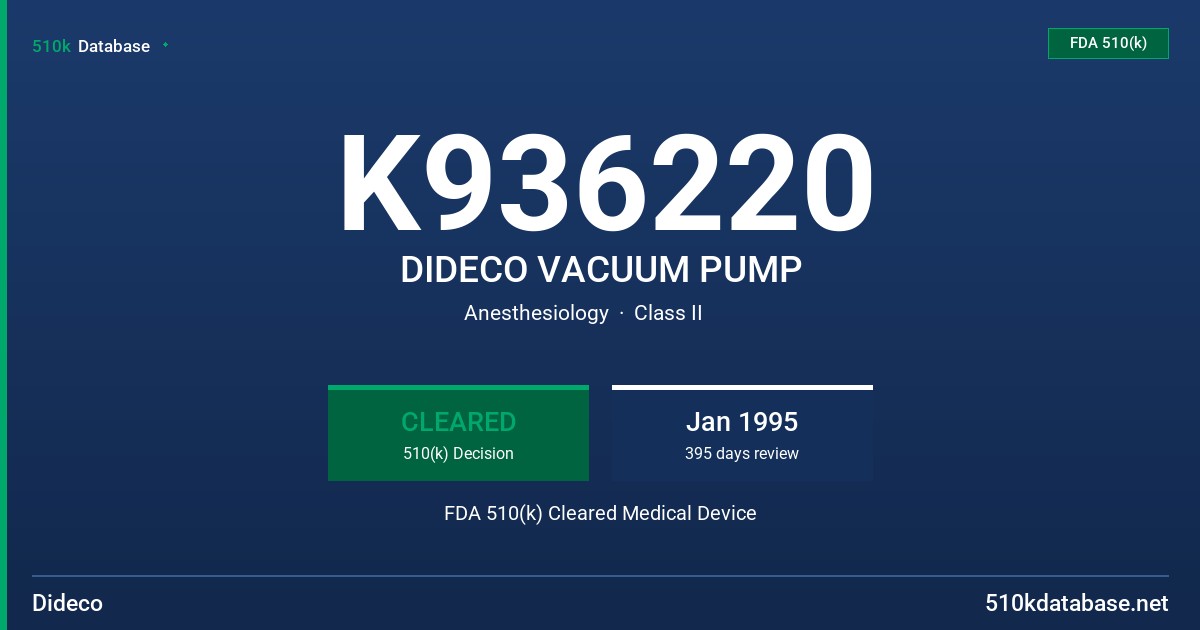K936220 DIDECO VACUUM PUMP FDA 510(k) Cleared Medical Device