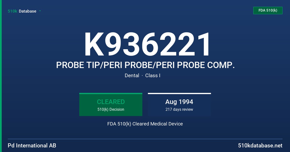 K936221 PROBE TIP/PERI PROBE/PERI PROBE COMP. FDA 510(k) Cleared Medical Device