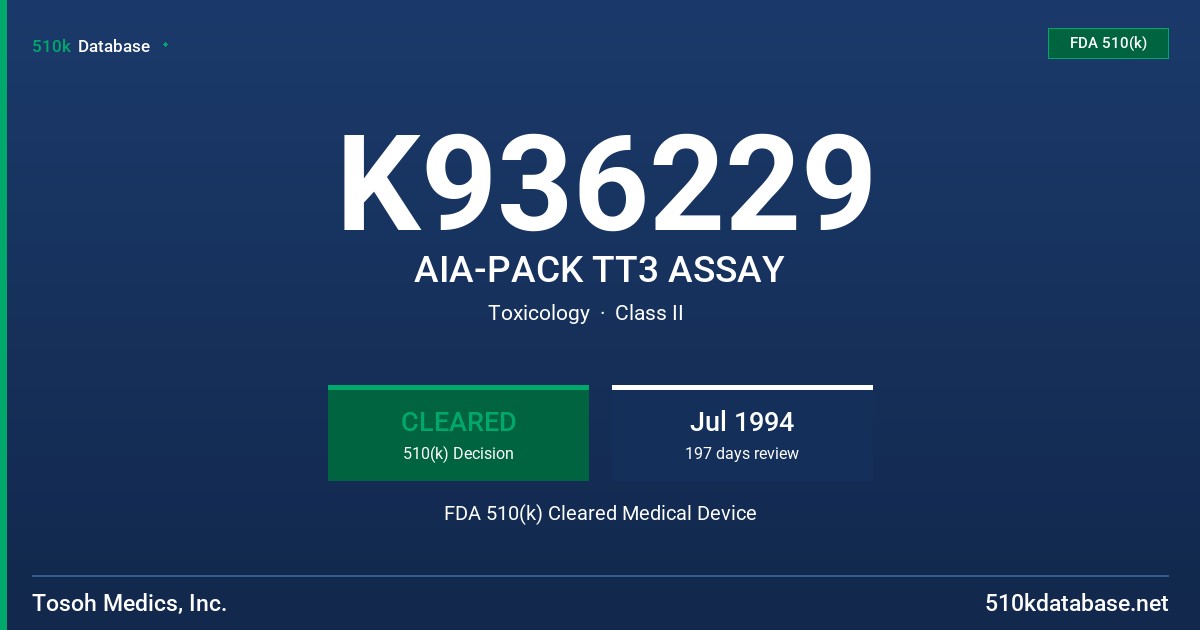 K936229 AIA-PACK TT3 ASSAY FDA 510(k) Cleared Medical Device