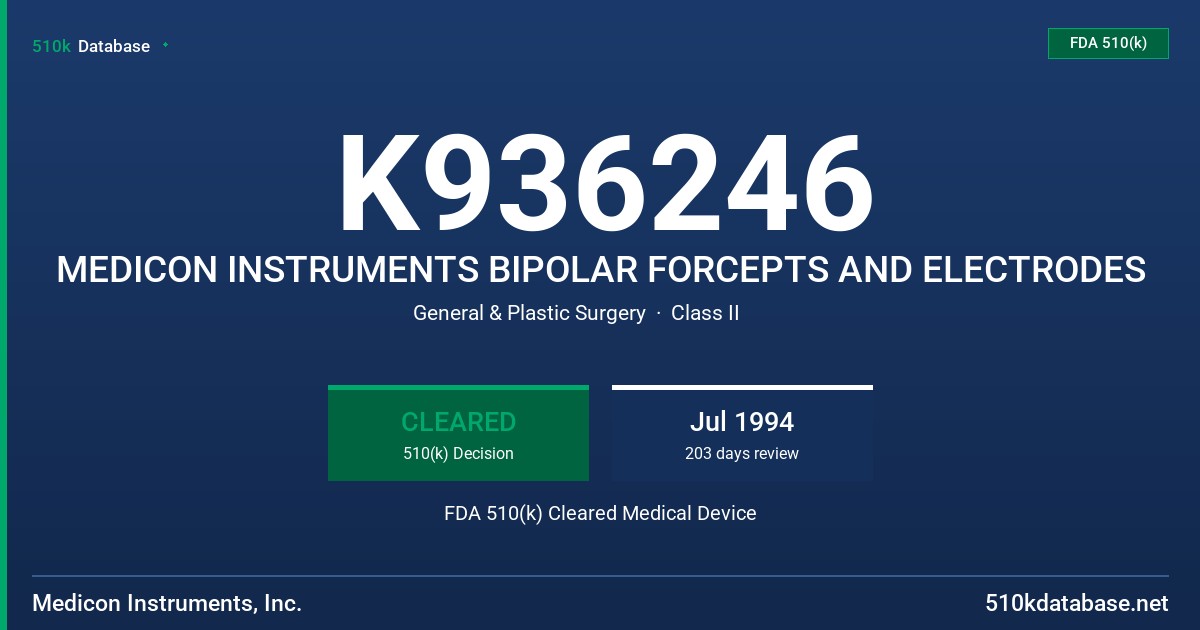 K936246 MEDICON INSTRUMENTS BIPOLAR FORCEPTS AND ELECTRODES FDA 510(k) Cleared Medical Device