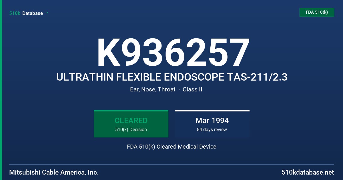 K936257 ULTRATHIN FLEXIBLE ENDOSCOPE TAS-211/2.3 FDA 510(k) Cleared Medical Device