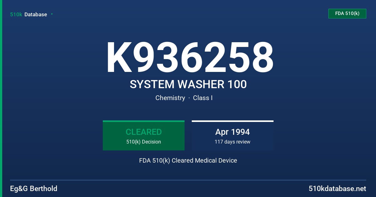 K936258 SYSTEM WASHER 100 FDA 510(k) Cleared Medical Device