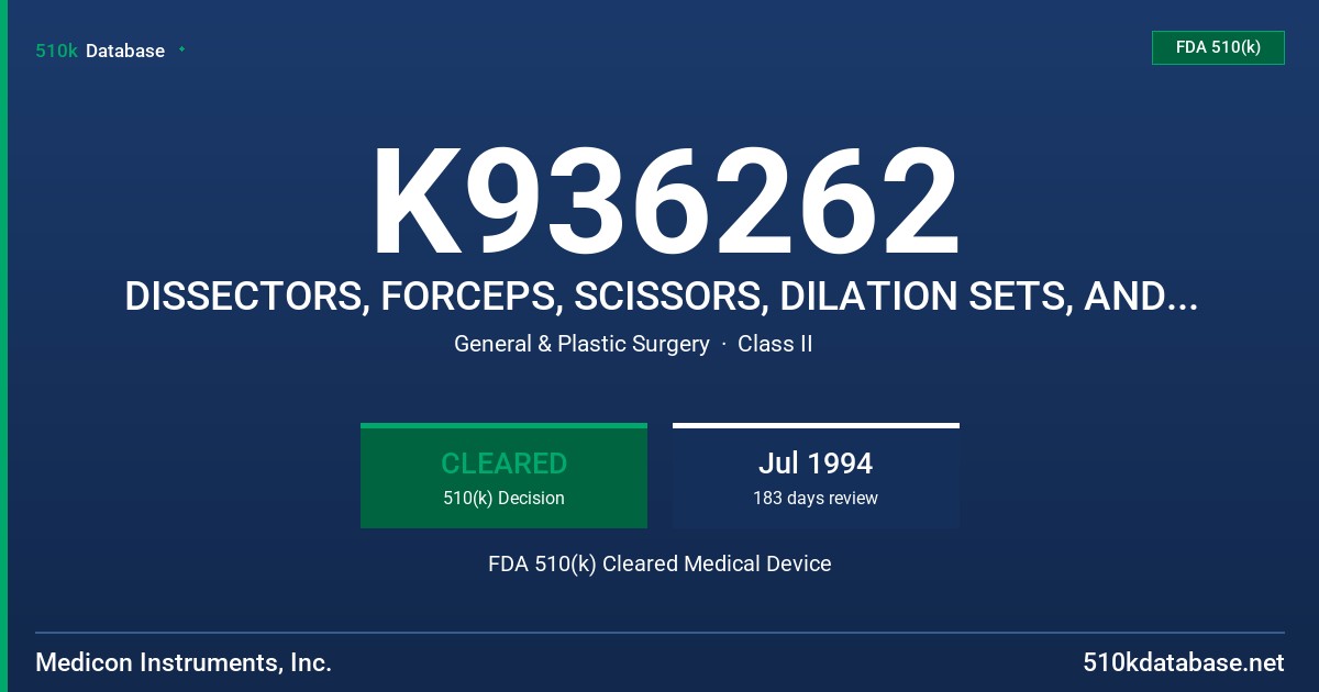 K936262 DISSECTORS, FORCEPS, SCISSORS, DILATION SETS, AND GALL STONE COLLECTORS FDA 510(k) Cleared Medical Device